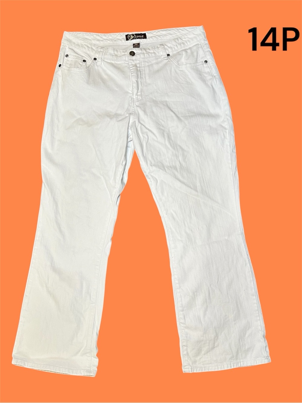 Rafaella women’s jeans white SZ 14P petite mid rise straight leg stretch #339
